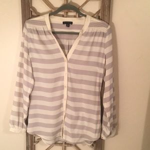 Gray and Cream Striped Blouse